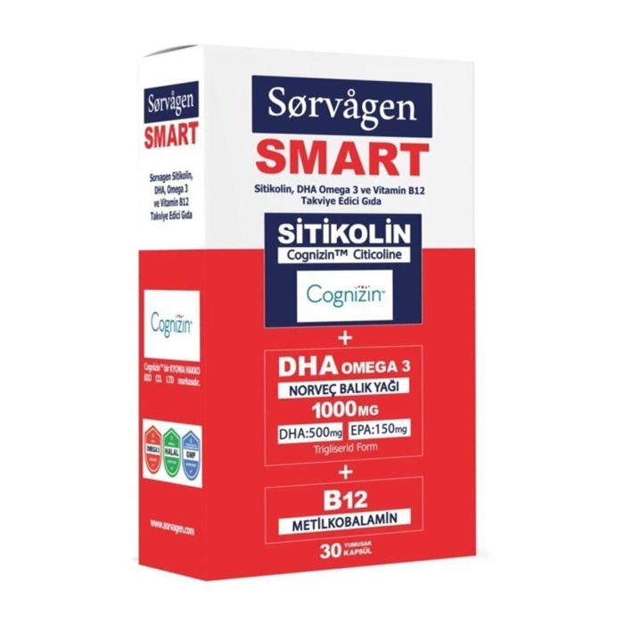 Sorvagen Smart Sitikolin DHA Omega 3 ve B12 30 Kapsül