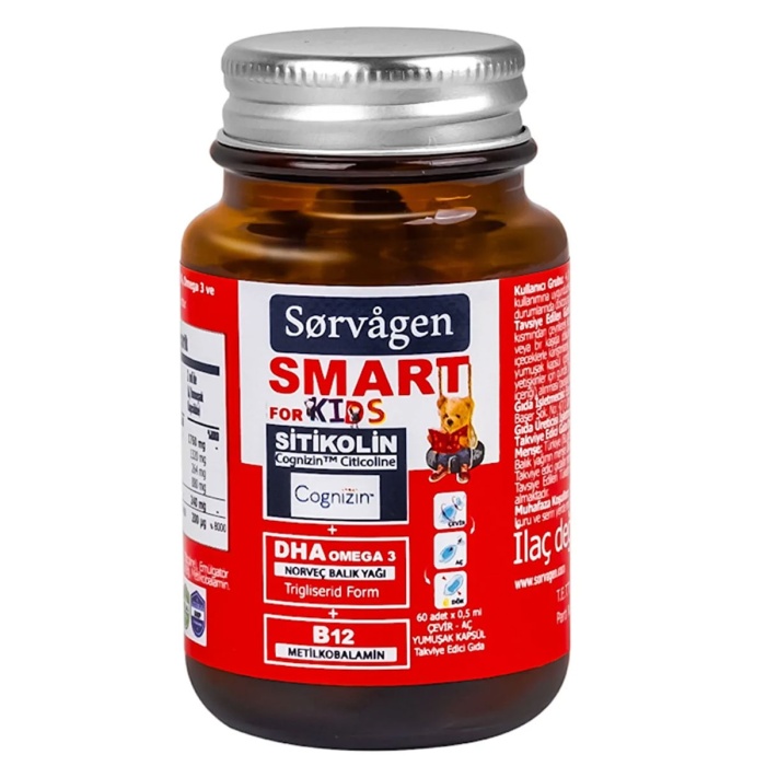 Sorvagen Smart Kids Sitikolin DHA Omega 3 Norveç Balık Yağı B12 60 Kapsül