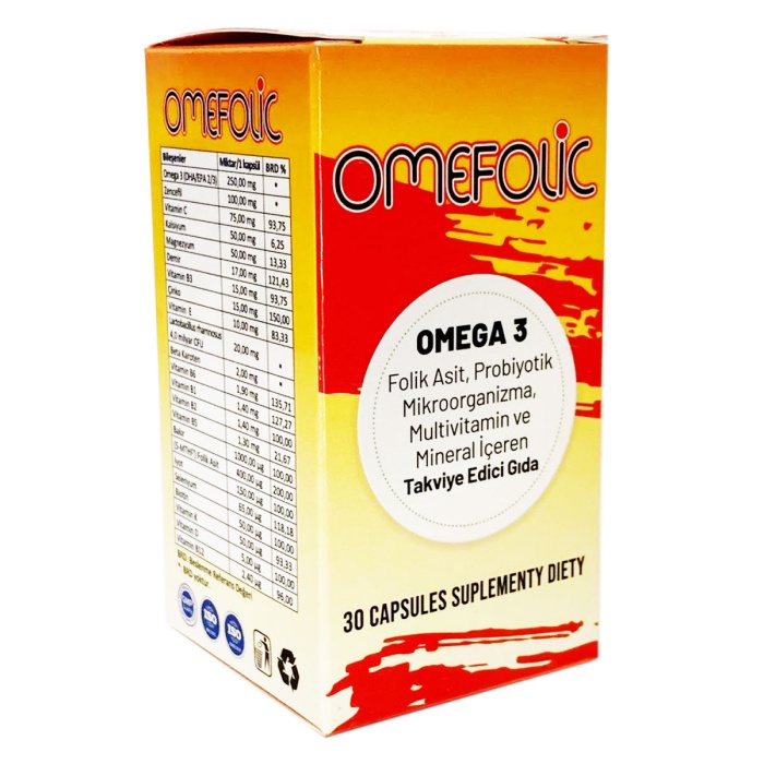 Omefolic Omega 3 & Folik Asit & Probiyotik & Multivitamin ve Mineral 30 Kapsül