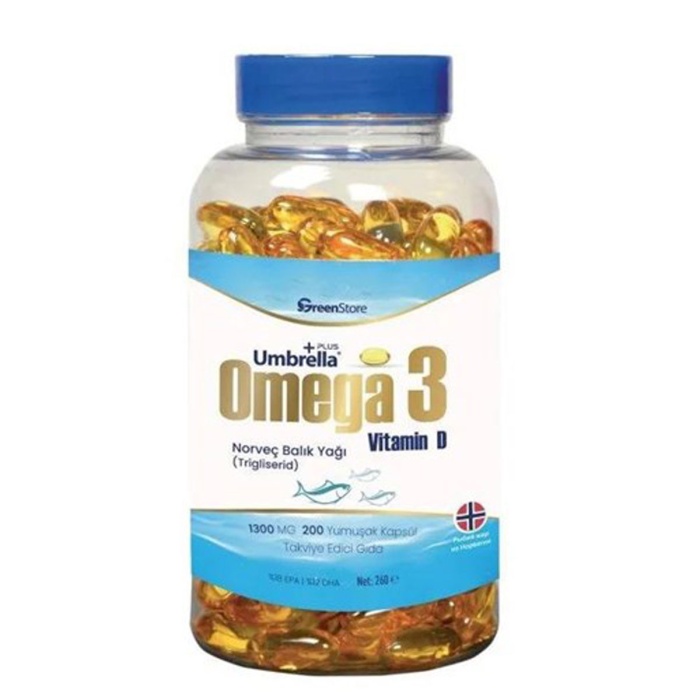 Green Store Umbrella Plus Omega 3 Norveç Balık Yağı 1300 mg 200 Kapsül