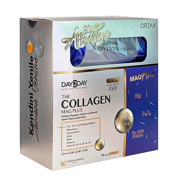 Day2Day Collagen Mag Plus Çilek Karpuz Aromalı 30 Saşe + Shaker Hediyeli