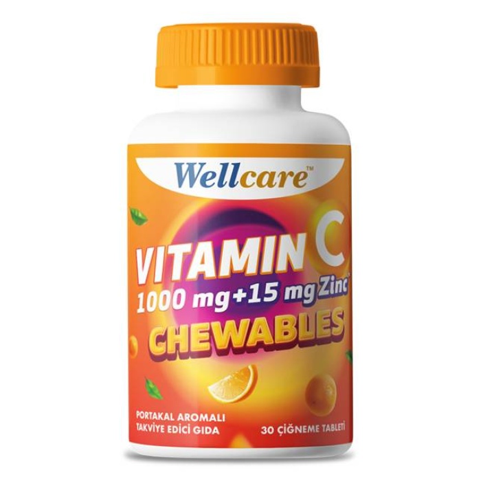Wellcare Vitamin C 1000 mg Çinko 15 mg 30 Çiğneme Tableti