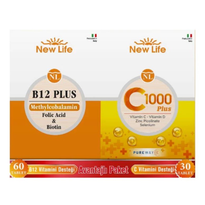 New Life C1000 Plus 30 Tablet + New Life B12 Plus Methyl 60 Tablet - Avantaj Paketi