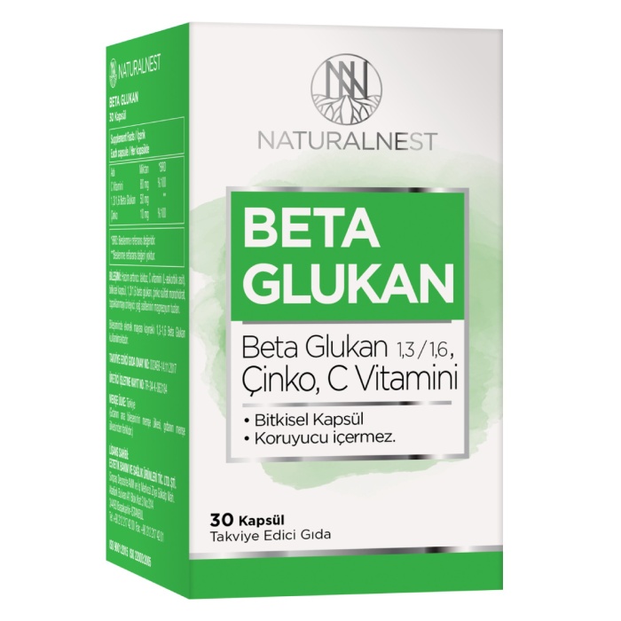 Naturalnest 1,3/1,6 Beta Glukan Çinko Vitamin C İçeren Takviye Edici Gıda 30 Kapsül