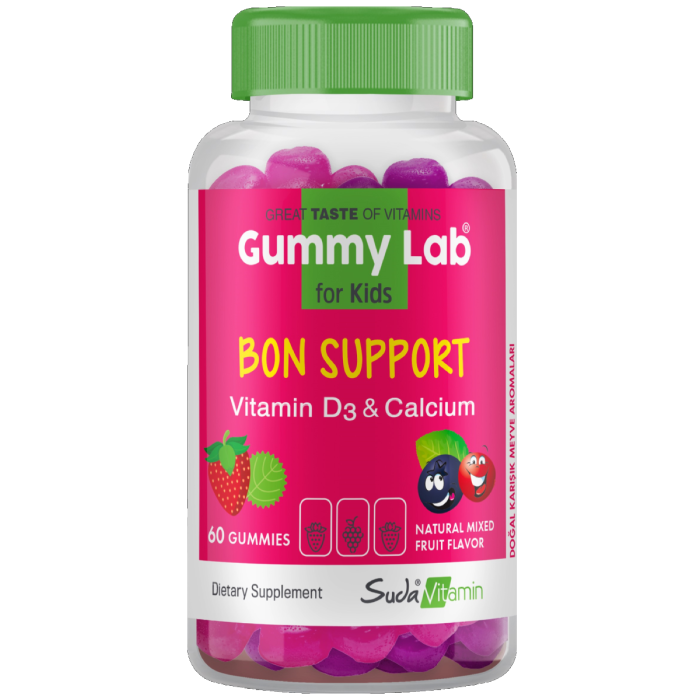 Suda Vitamin Gummy Lab Bon Support Kids Karışık Aroma 60 Gummies