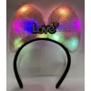 Led Işıklı 3 Farklı Fonksiyonda Yanan Gümüş Love Yazılı Toz Pembe Fiyonk Taç 20X17 cm (4434)