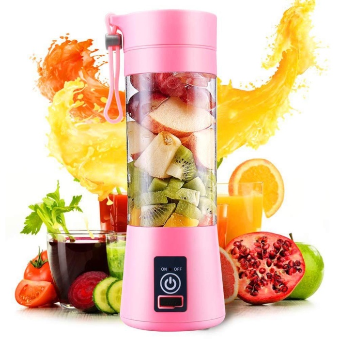 Portatif Taşınabilir El Blender 380 Ml Usb Şarjlı Pembe (4434)