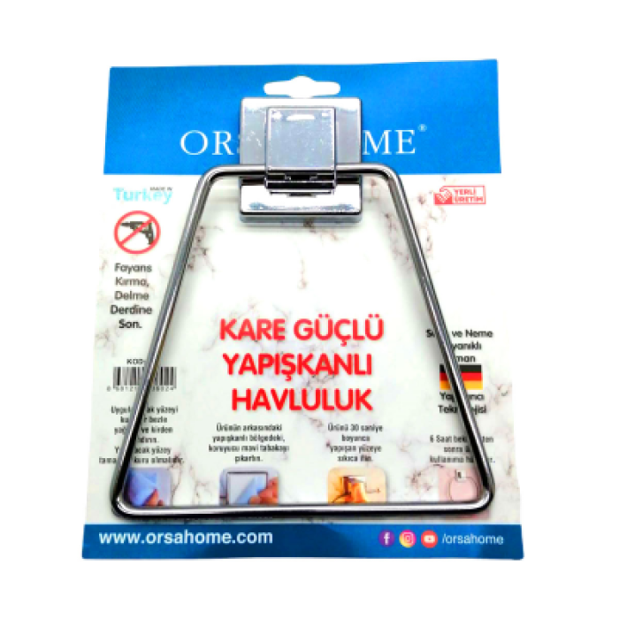 YAPIŞKANLI KARE ASKILI ÜÇGEN - METAL HAVLULUK ASKI (4434)