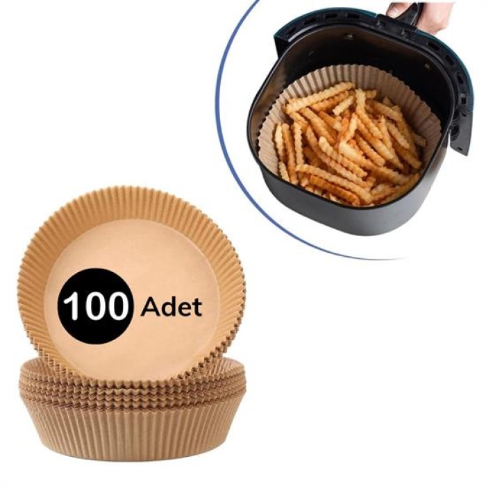 100 Adet  Air Fryer Pişirme Kağıdı Tek Kullanımlık  Yağlı Kağıdı Yuvarlak Tabak Model (4434)