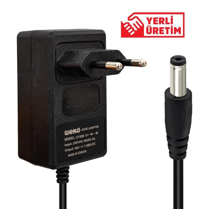 19 VOLT - 1.58 AMPER 5.5*1.7 UÇLU YERLİ ÜRETİM PRİZ TİPİ NOTEBOOK ADAPTÖR (4434)