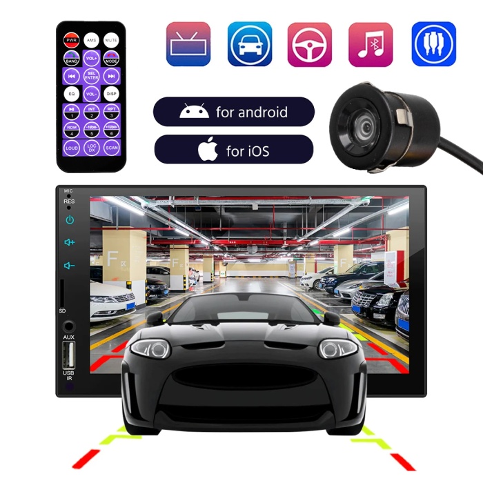 7 INCH CAR 2-DIN MP5 PLAYER CAR PLAY MEKANİKSİZ DOUBLE OTO TEYP (4434)