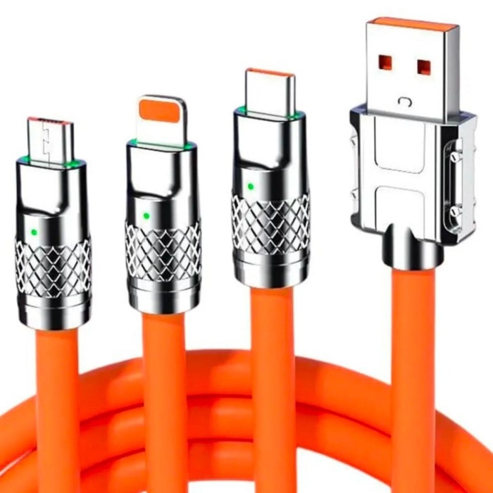 3 in 1 Type-C + Micro Usb + Lightning Hızlı Şarj Kablosu Silikon Kablo 1 Metre Opp Ambalaj (4434)