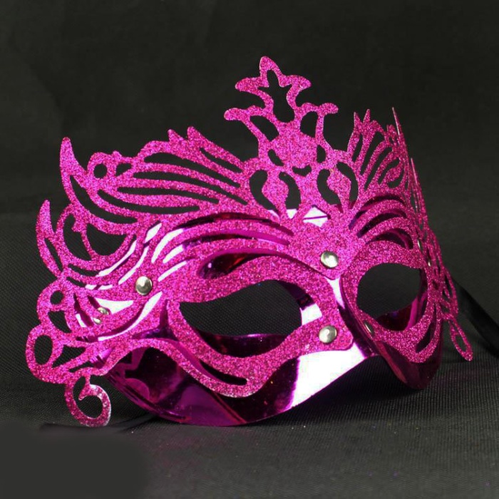 Metalik Fuşya Pembe Renk Masquerade Kelebek Simli Parti Maskesi 23x14 cm (4434)