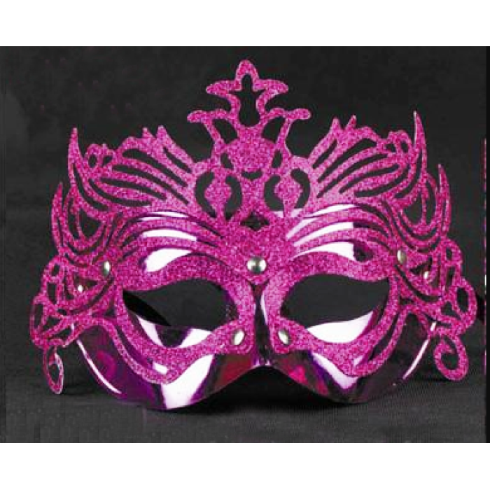 Metalik Fuşya Pembe Renk Masquerade Kelebek Simli Parti Maskesi 23x14 cm (4434)