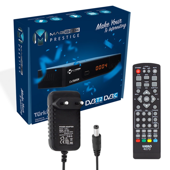 MAGBOX PRESTİGE DVB-T2/C FULL HD MİNİ KARASAL-UYDU ALICISI (HDMI+SCART) YOUTUBELU (4434)