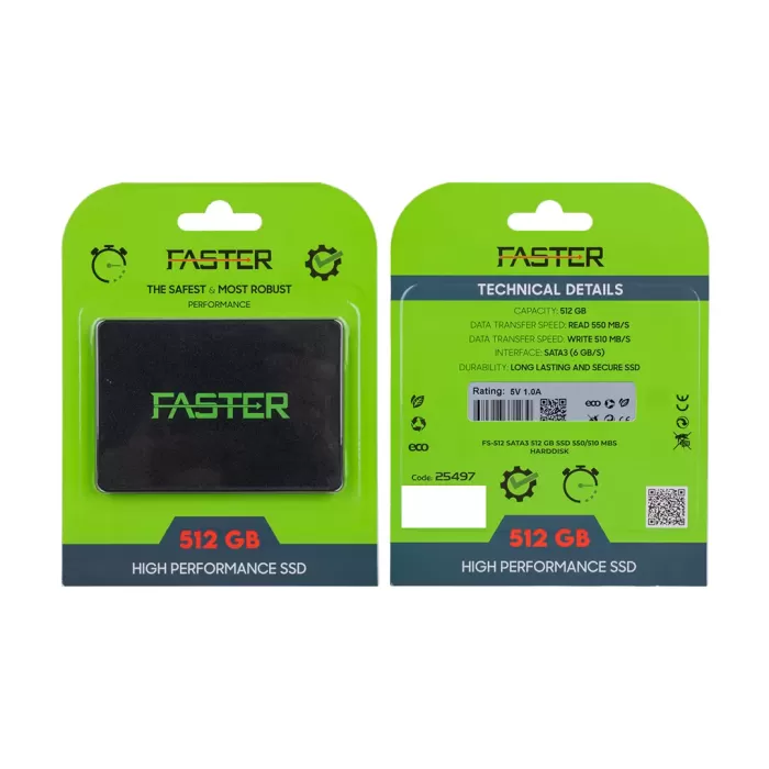 FASTER FS-512 SATA3 512 GB SSD 550/510 MB/S UZUN ÖMÜRLÜ HARDDİSK (4434)