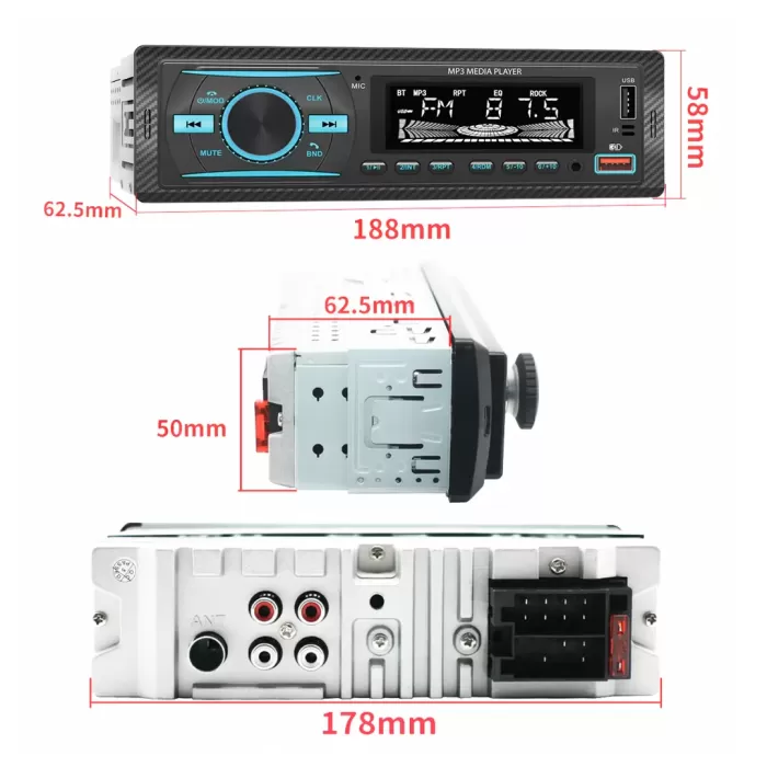 RGB 7 RENKLİ ÇİFT USB/SD/FM/AUX/BLUETOOTH KUMANDALI MEKANİKSİZ OTO TEYP 4X55 WATT KAC38 (4434)