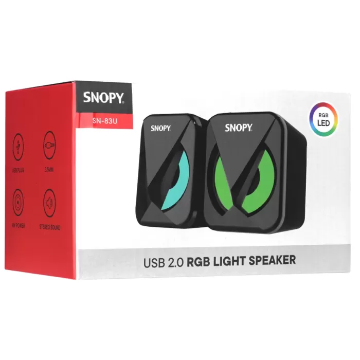 LED IŞIKLI 2W*2CH SİYAH USB 2.0 RGB IŞIKLI GAMİNG 1+1 MİNİ SPEAKER HOPARLÖR SN-83U (4434)