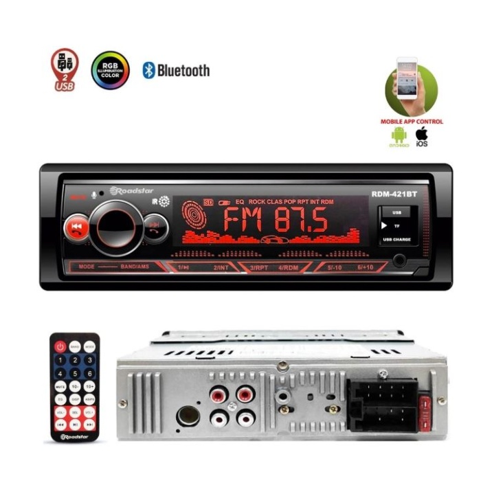 ROADSTAR RDM-421BT 4X50 WATT BLUETOOTH /2XUSB/SD/FM/AUX MEKANİKSİZ OTO TEYP (4434)