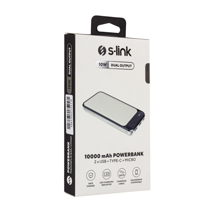 S-LINK IP-G2710 10000MAH POWERBANK 2 USB PORT BEYAZ LCD GÖSTERGELİ POWERBANK (4434)