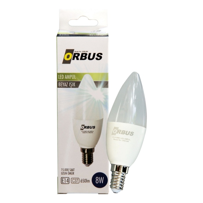 ORBUS ORB-8W C37 8 WATT E14 650 LMN BEYAZ TASARRUFLU AMPÜL (4434)