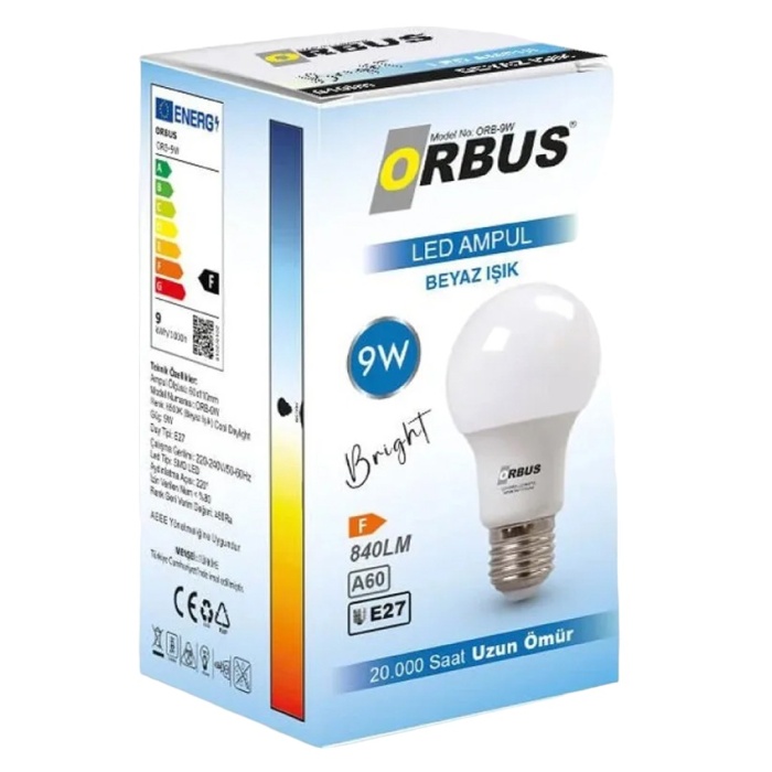 ORBUS ORB-9W E27 9 WATT 800 LÜMEN BEYAZ LED AMPÜL (4434)