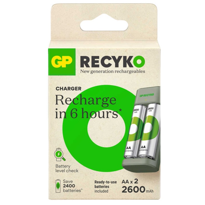 GP RECYKO E221 2 X 2600 MAH R6 AA PİLLİ PİL ŞARJ CİHAZI (GP-E221/270AHCER21-2GTLB2) (4434)