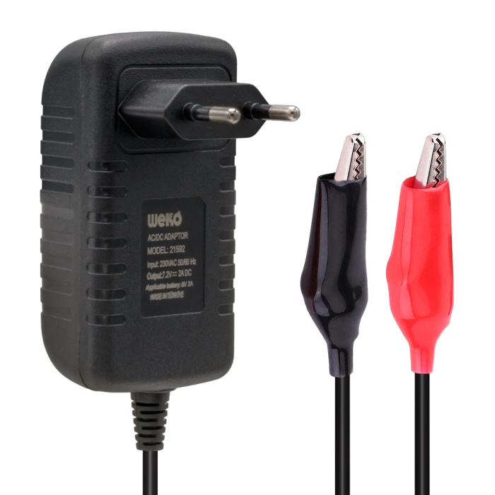 7.2 VOLT - 2 AMPER KROKODİL UÇLU PRİZ TİP LEDLİ YERLİ ÜRETİM AKÜ ŞARJ CİHAZI (OUT:6V2A) (4434)