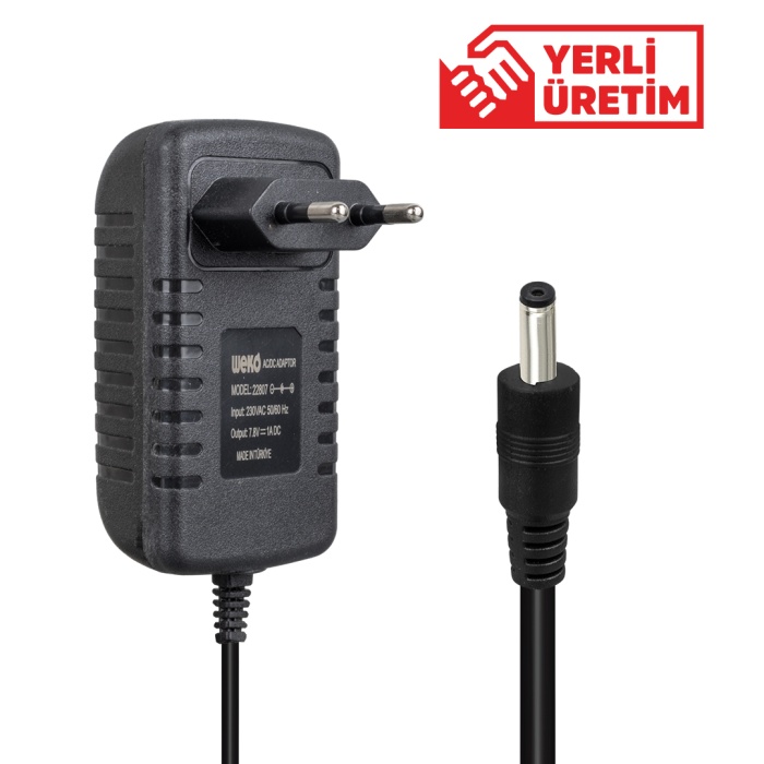 7.8 VOLT - 1 AMPER 4.0*1.7 UÇLU KIRMIZI YEŞİL LEDLİ YERLİ ÜRETİM PRİZ TİPİ ŞARJ ADAPTÖRÜ (4434)