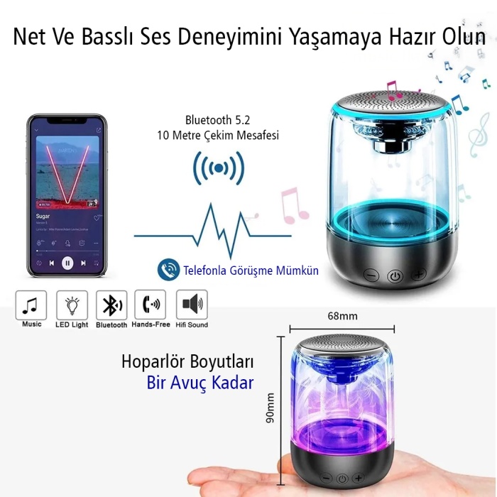 600 MAH TAŞINABİLİR RGB MİKROFONLU AUX/TF/BLUETOOTH 3 WATT HOPARLÖR SPEAKER (4434)