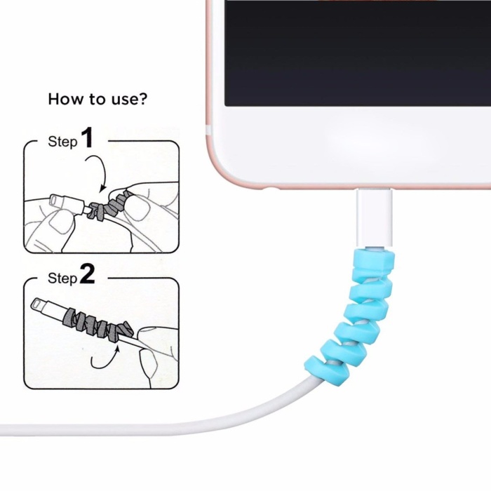 4&amp;#39;lü Apple, Android Şaj Kablosu Koruyucu Silikon Spiral Yay Aparat (4434)