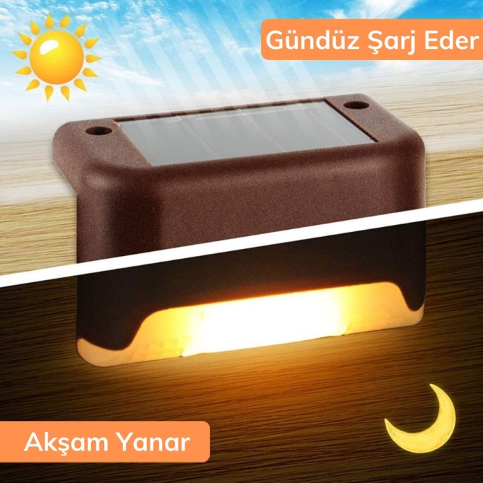 Solar Güneş Enerjili Şarj Edilen Köşebent Merdiven Veranda Bahçe Yolu Led Lamba Işık 4 Adet (4434)