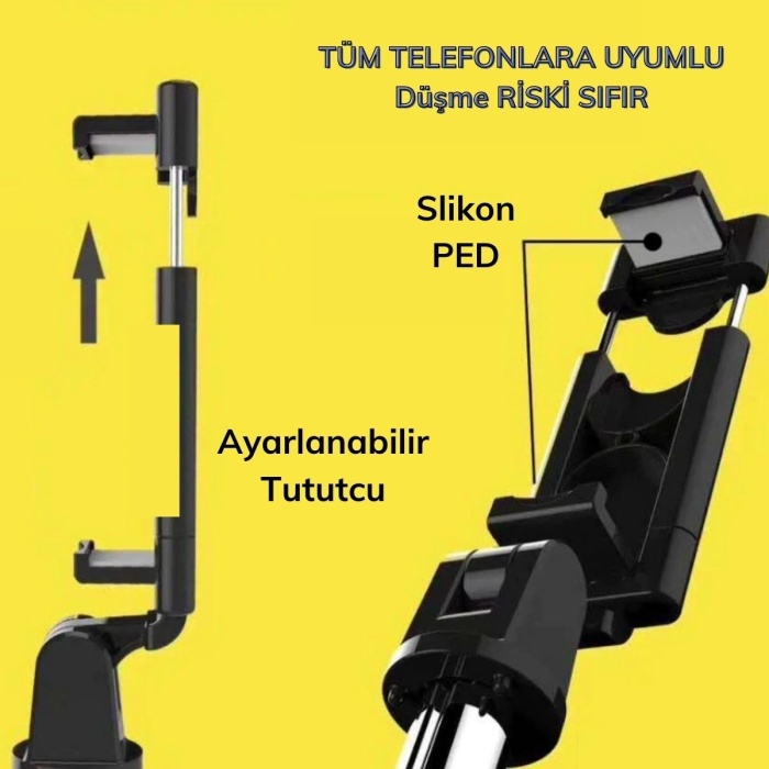 Sabitlenebilir Cep Telefon Tutucu Ayarlanabilir Taşınabilir 3 Ayaklı Tripod Selfie Çubuğu (4434)