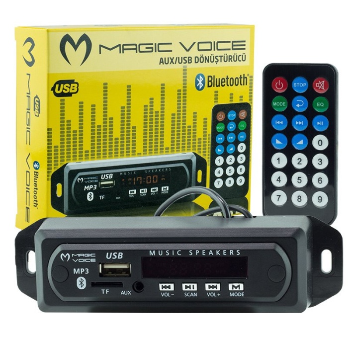 MAGICVOICE USB-400 (V20) BLUETOOTH/AUX USB/SD/MMC-MİC-KUMANDALI OTO TEYP ÇEVİRİCİ DİJİTAL PLAYER (5V/12V) (4434)