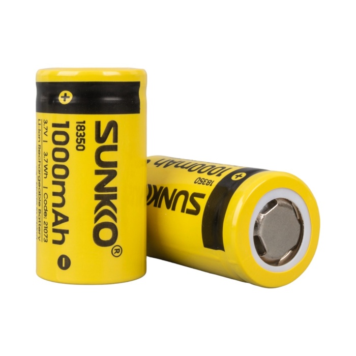 SUNKKO 3.7 VOLT 1000 MAH 18350 ŞARJ EDİLEBİLİR PİL (2Lİ PAKET) (4434)