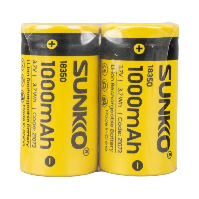 SUNKKO 3.7 VOLT 1000 MAH 18350 ŞARJ EDİLEBİLİR PİL (2Lİ PAKET) (4434)