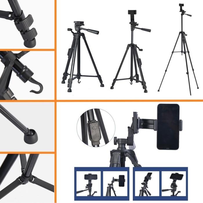 Telefon ve Fotoğraf Makinası Takılabilen Bluetooth Kumandalı 146 cm Tripod (4434)