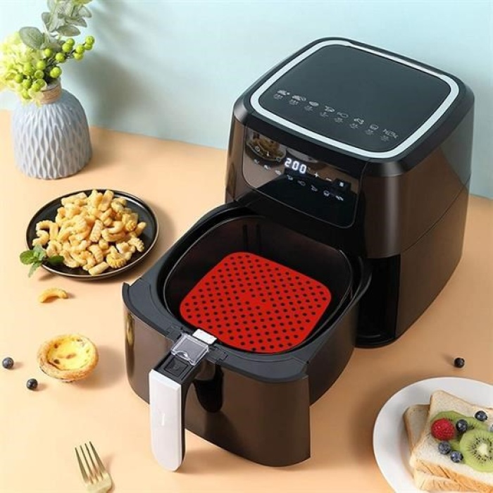 Renkli Isıya Dayanıklı Yıkanılabilir Silikon Fırın Ve Airfryer Kare Pişirme Matı 21,5 Cm (4434)