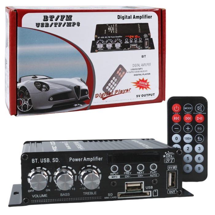 12 VOLT 100 WATT MOTOSİKLET BLUETOOTH AMFİ USB/SD 2 KANAL PAZARCI - ANFİ (154X80X42MM) (4434)