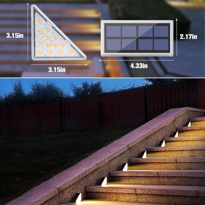  8 Adet Üçgen  Güneş Enerjisi ile Şarj Olan Dış Mekan Solar Basamak Köşe Lambası (4434)