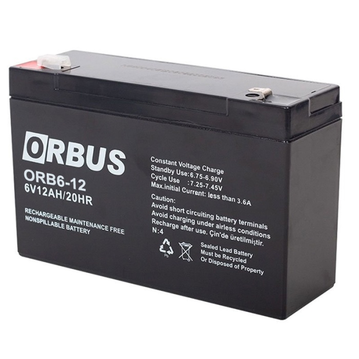 AKÜ 6 VOLT 12 AMPER ORBUS ORB6-12 ( 150 X 50 X 94 MM ) (4434)