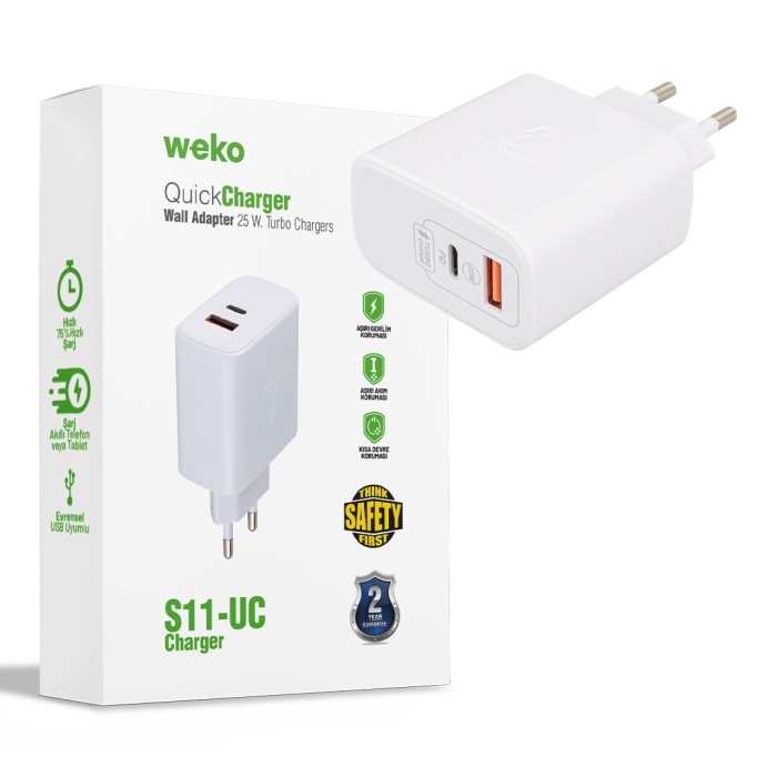 WK-21446 S11-UC 25 WATT 3.0 AMPER TYPE-C + USB ŞARJ BAŞLIK ADAPTÖRÜ (4434)