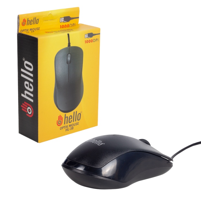 HELLO HL-38 1000 DPI KABLOLU OPTİK SİYAH MOUSE (4434)