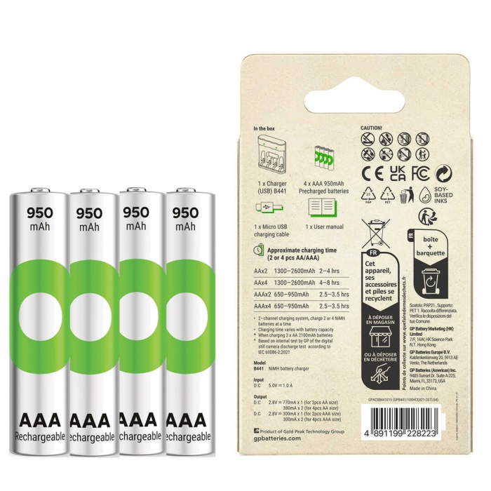 GP RECYKO B441 4 X 950 MAH R03 AAA PİLLİ ŞARJ CİHAZI (GP-B441/100HCER21-2GTLB4) (4767)