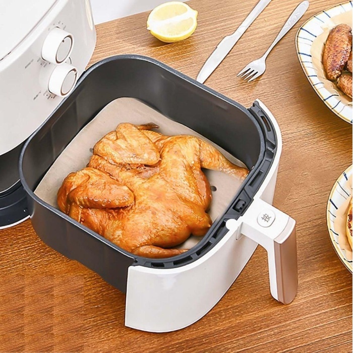 250 Adet Air Fryer Pişirme Kağıdı Tek Kullanımlık Hava Fritöz Yağ Geçirmez Yapışmaz Gıda Pişirme Kağıdı Delikli Kare Model (4767)