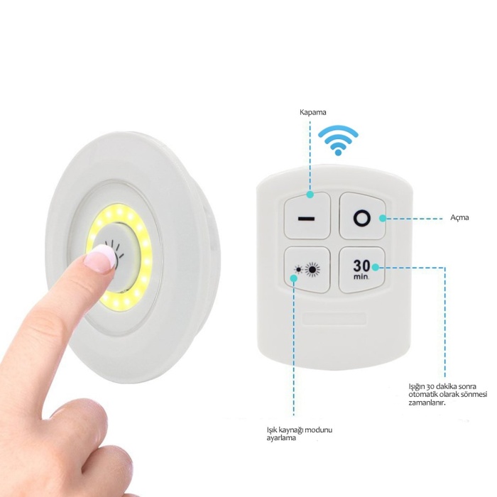 3&amp;apos;lü Uzaktan Kumandalı Pilli Yapışkanlı Kablosuz Led Spot Lambalar (4767)