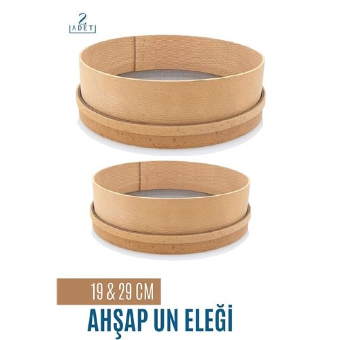 Turk Ahşap Un Eleği 19 ve 29 CM 2 li Set