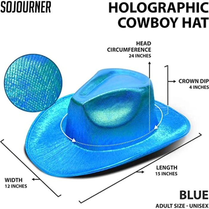 Neon Hologramlı Kovboy Model Parti Şapkası Mavi Yetişkin 39x36x14 Cm