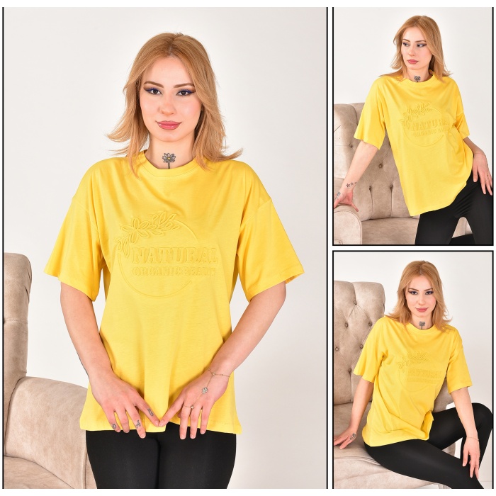 Natural Gofre Baskılı Bayan T-shirt