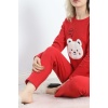 Nakışlı Fitilli Pijama Takımı Kırmızı